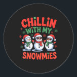Chillin With My Snowmie Funny Christmas Snowman  Classic Round Sticker<br><div class="desc">Chillin With My Snowmie Funny Christmas Snowman</div>