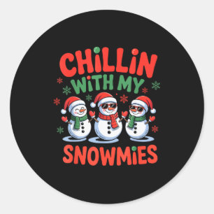 Chillin With My Snowmie Funny Christmas Snowman Classic Round Sticker