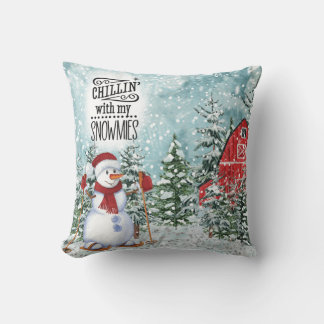 Chillin With My Snowmies Christmas White Winter Th Throw Pillow