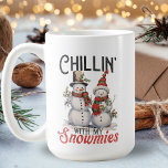 Chillin' With My Snowmies Cute Snowman Coffee Mug<br><div class="desc">This adorable mug features a cute snowman couple in classic hats and scarves and sprinkled with hollies and berries with the words 'Chillin' with my Snowmies'.</div>