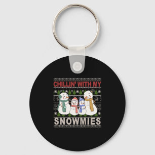 Chillin With My Snowmies Funny Ugly Christmas Keychain