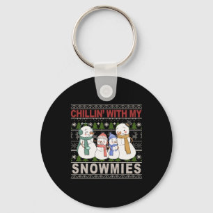 Chillin With My Snowmies Funny Ugly Christmas Keychain