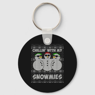 Chillin With My Snowmies Funny Ugly Christmas Keychain