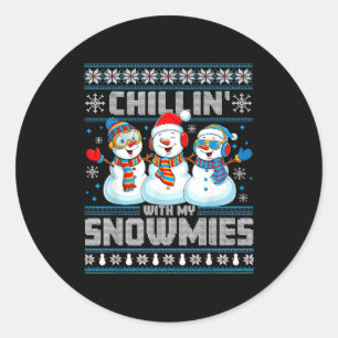 Chillin' With My Snowmies Funny Xmas Snowman Chris Classic Round Sticker