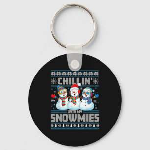 Chillin' With My Snowmies Funny Xmas Snowman Chris Keychain