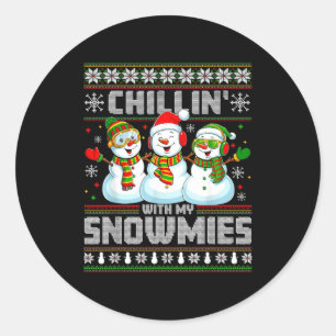 Chillin With My Snowmies Funny Xmas Snowman Christ Classic Round Sticker