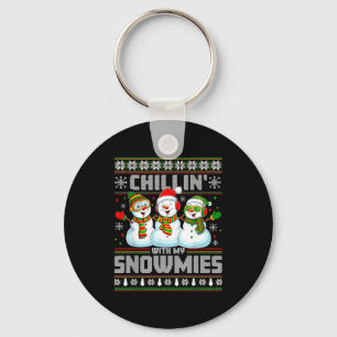 Chillin With My Snowmies Funny Xmas Snowman Christ Keychain
