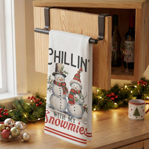 Chillin With My Snowmies Rustic Cottage Country Kitchen Towel