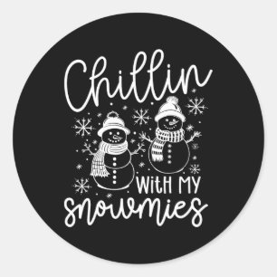 Chillin With My Snowmies Santa Snowman Funny Xmas Classic Round Sticker