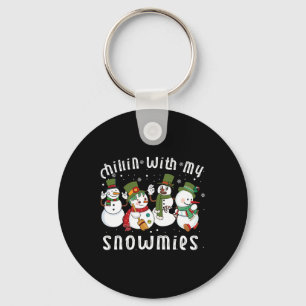 Chillin With My Snowmies Santa Snowman Funny Xmas  Keychain