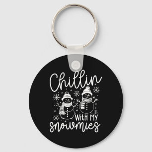 Chillin With My Snowmies Santa Snowman Funny Xmas Keychain