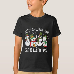 Chillin With My Snowmies Santa Snowman Funny Xmas  T-Shirt