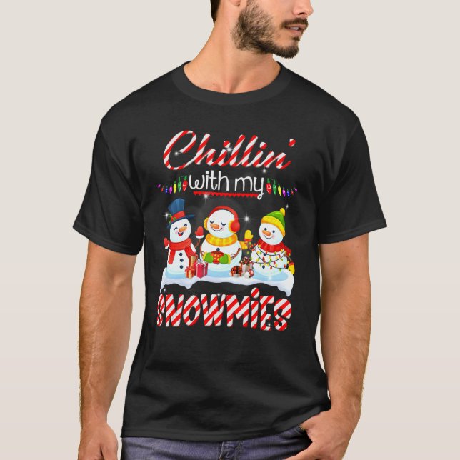 Chillin' With My Snowmies Santa Snowman Scarf Ligh T-Shirt (Front)