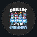 Chillin With My Snowmies Snowman Christmas Xmas Me Classic Round Sticker<br><div class="desc">Chillin With My Snowmies Snowman Christmas Xmas Men Boy</div>