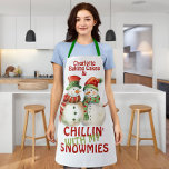 Chillin With My Snowmies Snowman Personalized Apron<br><div class="desc">Chillin With My Snowmies Snowman Humour Personalized apron by Ricaso - green and red snow people and the words chilling with my snowmies</div>