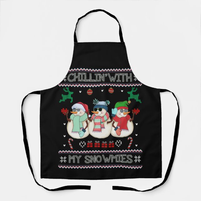 Chillin' With My Snowmies Ugly Christmas Sweater Apron (Front)