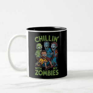 Chillin With My Zombies Halloween Boys Kids Funny Two-Tone Coffee Mug