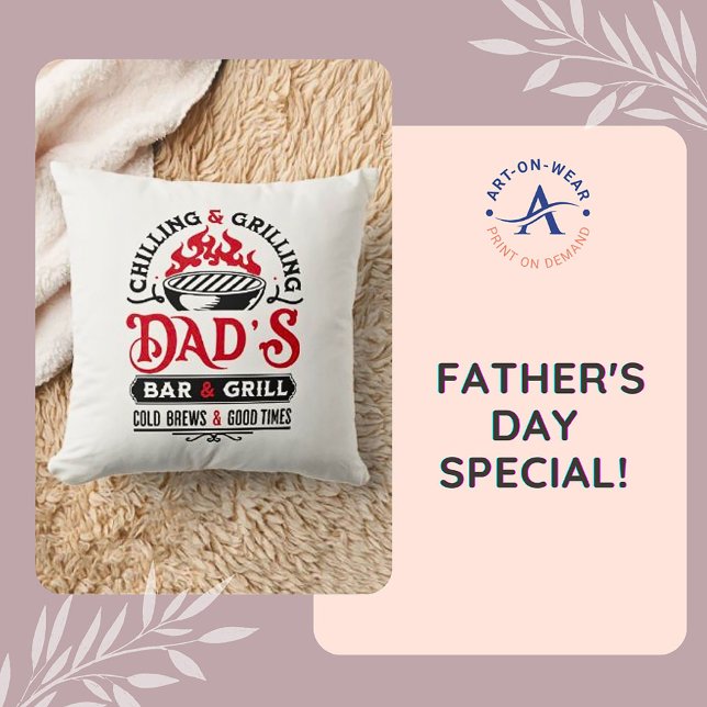 Chilling and grilling dad's bar and grill design 2 throw pillow (Creator Uploaded)