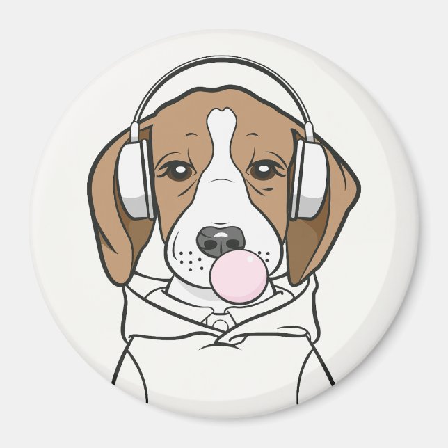 Chilling Beagle with Bubblegum Cute Funny Dog Magnet (Front)