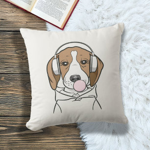 Chilling Beagle with Bubblegum Cute Funny Dog Throw Pillow