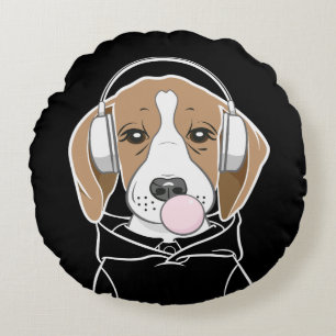 Chilling Beagle with Bubblegum Funny Dog Round Pillow