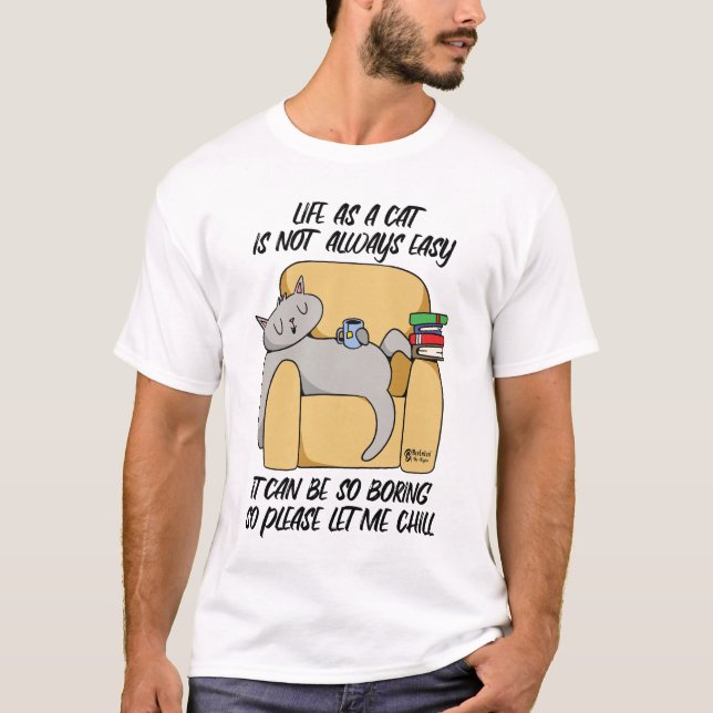 Chilling Cat Men White T-Shirt (Front)
