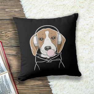 Chilling Dog with Bubblegum Cute Funny Beagle Throw Pillow