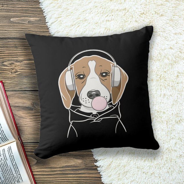 Chilling Dog with Bubblegum Cute Funny Beagle Throw Pillow (Creator Uploaded)