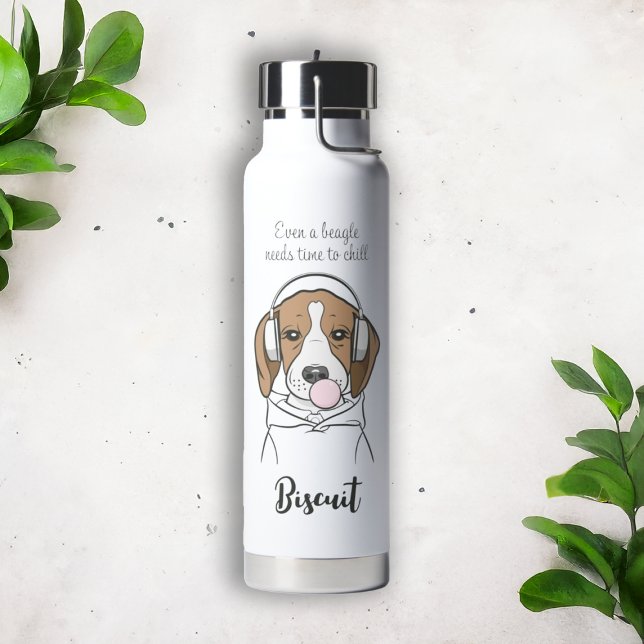 Chilling Dog with Bubblegum Funny Beagle Water Bottle (Creator Uploaded)
