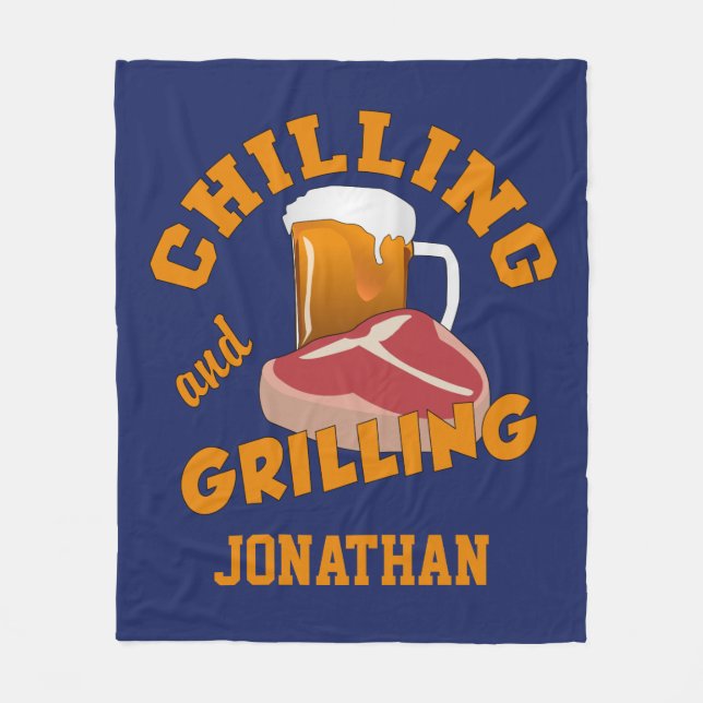 Chilling & Grilling custom name fleece blanket (Front)