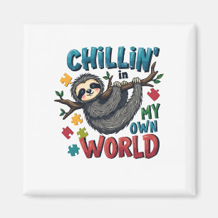 Chilling in My World Sloth Autism Awareness Magnet