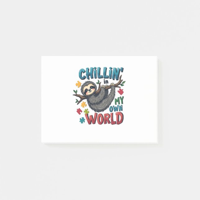 Chilling in My World Sloth Autism Awareness  Post-it Notes (Front)