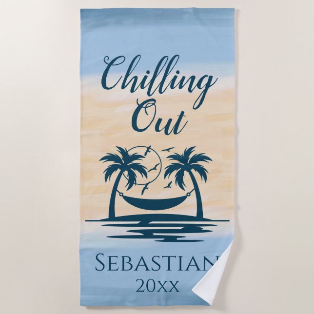 Chilling Out  Palm Trees Hammock Beach Beach Towel (Front)
