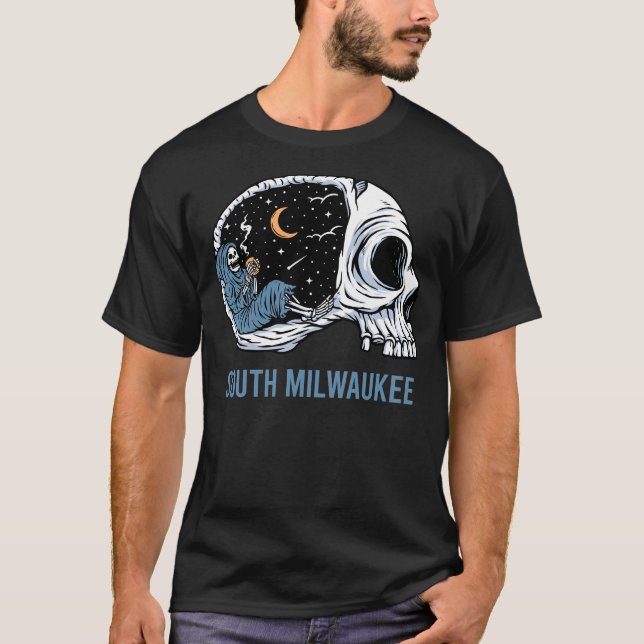 Chilling Skeleton South Milwaukee T-Shirt (Front)