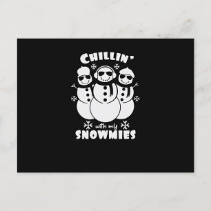 Chilling with my snowmies black announcement postcard