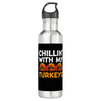 Chilling With My Turkeys Shirt, Men Women Happy Th 710 Ml Water Bottle