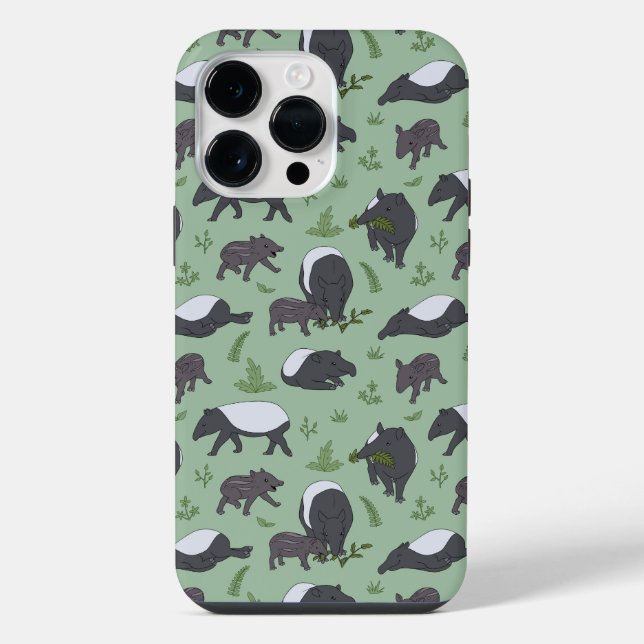 Chilling with Tapirs Wildlife Pattern in Green iPhone Case (Back)