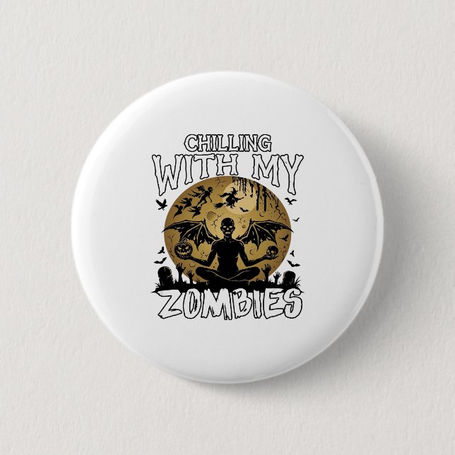 Chilling Zombies Halloween Winged Demon Moon Grave 2 Inch Round Button (Front)