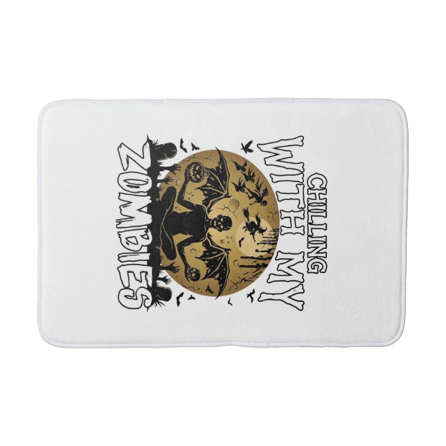 Chilling Zombies Halloween Winged Demon Moon Grave Bath Mat (Front)