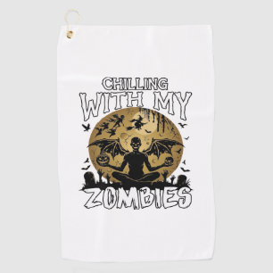 Chilling Zombies Halloween Winged Demon Moon Grave Golf Towel