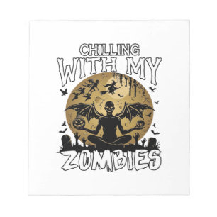 Chilling Zombies Halloween Winged Demon Moon Grave Notepad