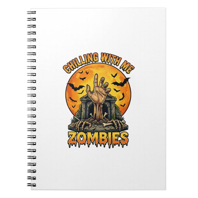 Chilling Zombies Hand Tombstone Full Moon Bats Notebook (Front)