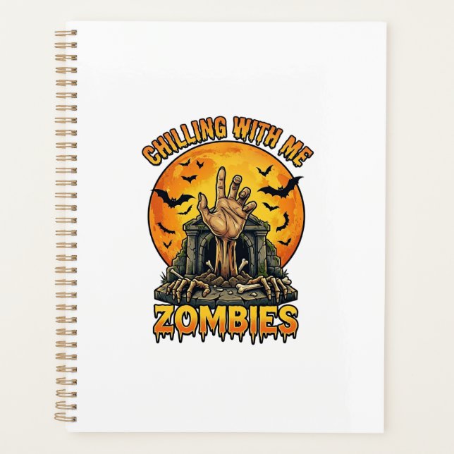 Chilling Zombies Hand Tombstone Full Moon Bats Planner (Front)