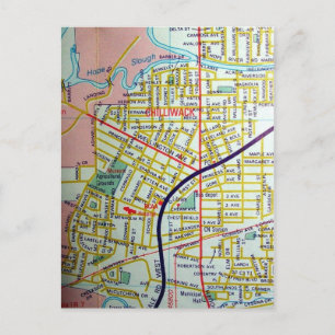 Chilliwack, British Columbia, Canada Vintage Map Postcard