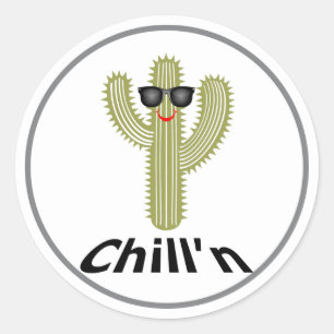 Chill'n Cactus Design - Classic Round Sticker, Glo Classic Round Sticker