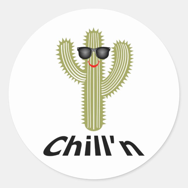 Chill'n Cactus Design - Classic Round Sticker, Glo Sticker (Front)