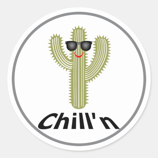 Chill'n Cactus Design - Sticker rond classique, Gl (Devant)