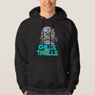 Chills and Thrills Skull Graphic Halloween Horror Hoodie