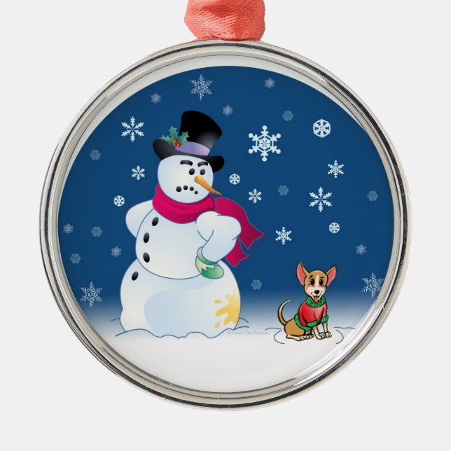 Chilly Chihuahua and Snowman ornament (Front)