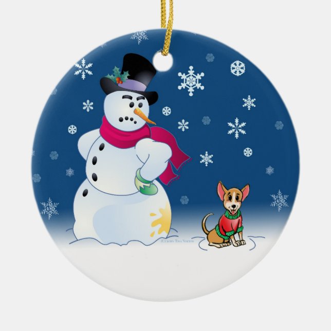 Chilly Chihuahua and Snowman ornament (Front)